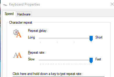 Keyboard repeat delay settings